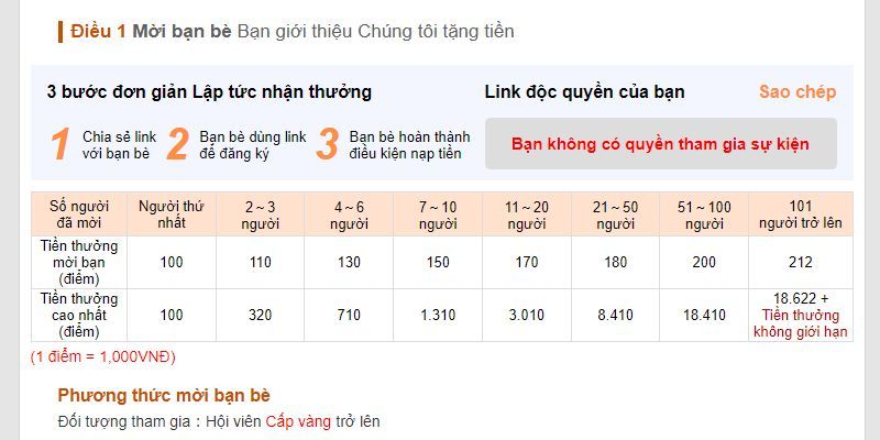 Ưu đãi khi giới thiệu bạn bè 